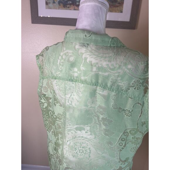 Bamboo Traders Womens Semi Sheer Batik Print Top Sz 2X Lime Green Fairy Retro - Picture 13 of 14